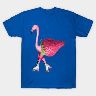 Funny Flamingo Strawberry Skating T-Shirt